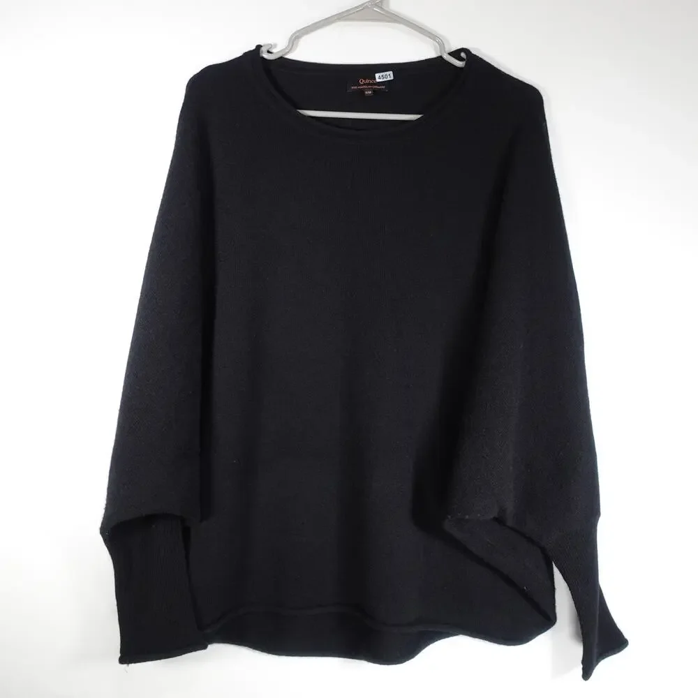 EUC Quince Women’s Mongolian Cashmere Batwing Sweater Black Sm/Med Relaxed Fit - Picture 3 of 9